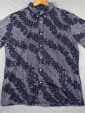 Reyn Spooner Shirt Mens XL Blue Floral Stripe Short Sleeve Button Front Casual